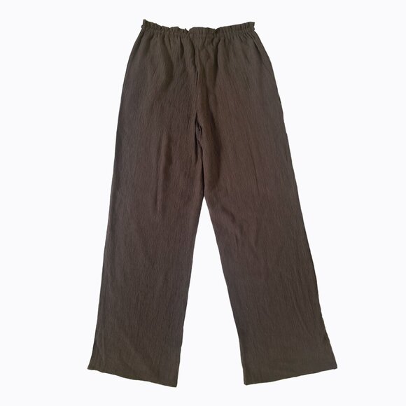 Zara Flowy Pants SzXS/S Textured Weave Chocolate Brown Boho Beach Hippie Coastal - Picture 3 of 8